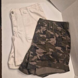 Set of Shorts: White Gloria Vanderbilt Jean Shorts & Camouflage Cotton a.n.a.
